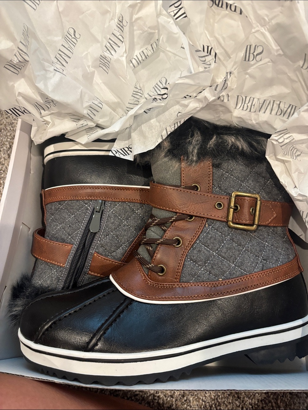 Dream Pairs Black, Gray &‎ Brown Quilted Faux-Fur Winter Boots